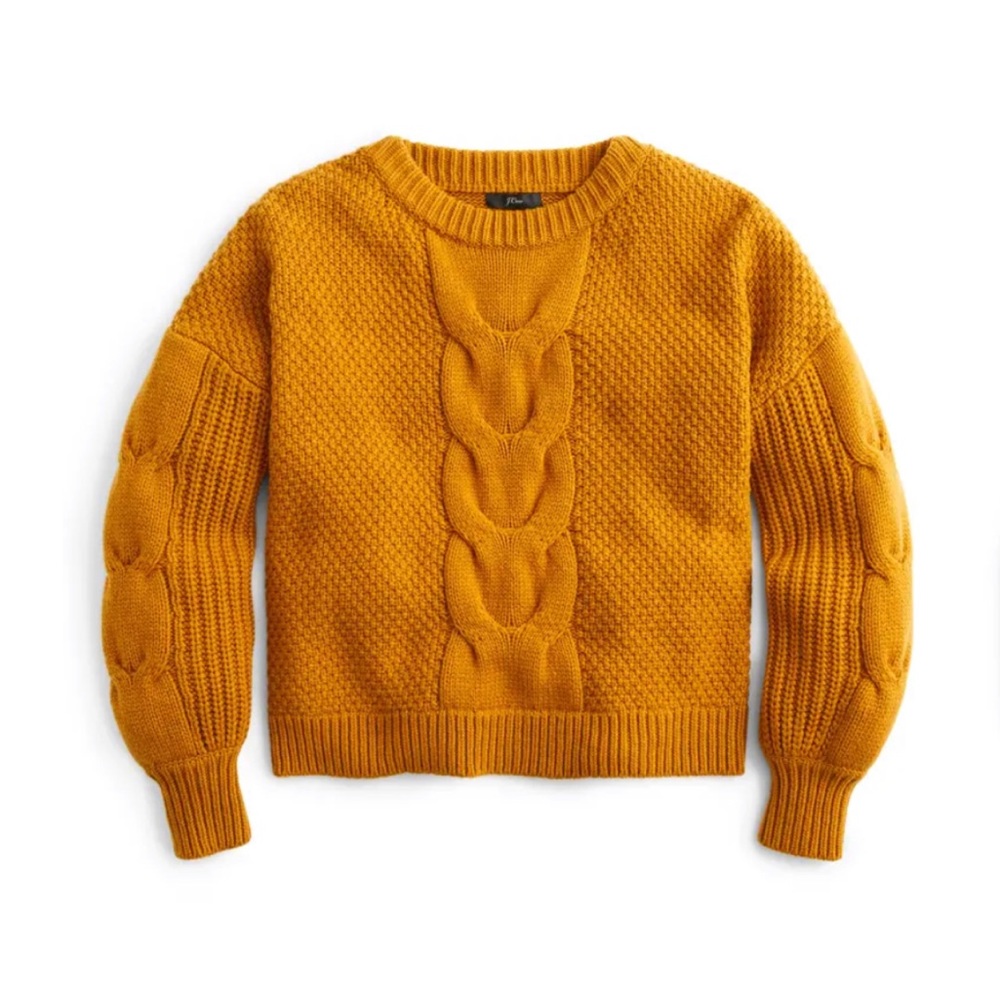 NWT J. Crew Cable Knit Balloon Sleeve Swea…